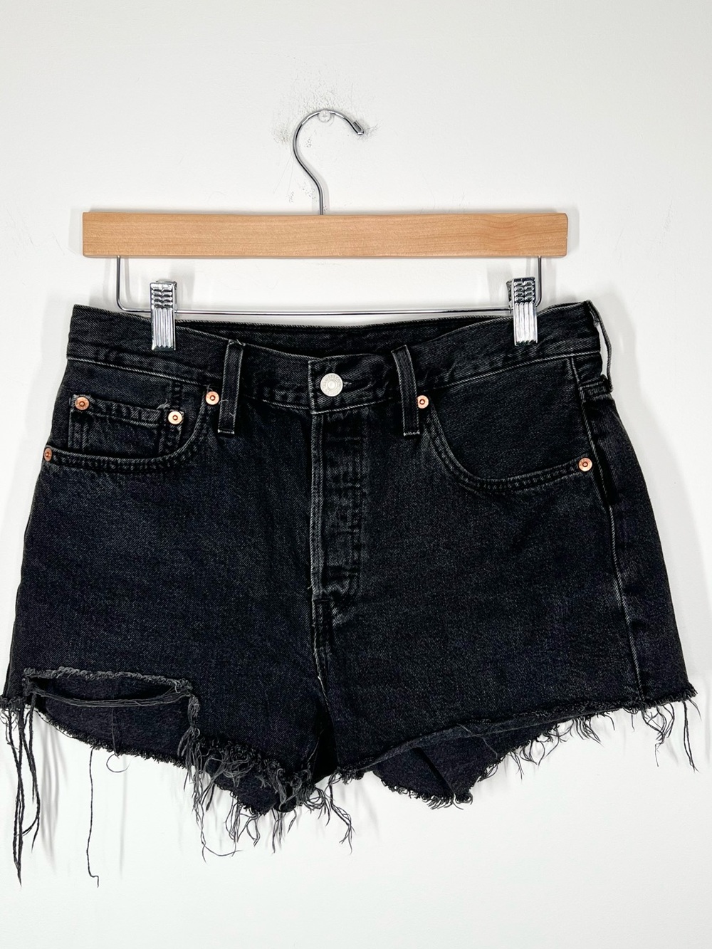 Levi’s 501 Black Denim Cut Off Shorts Button Fly 28